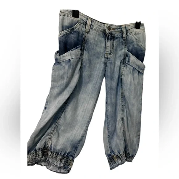 Dolce & Gabbana Vintage Half Pants Cargo Crop Jeans Chambray Acid Wash Size 27